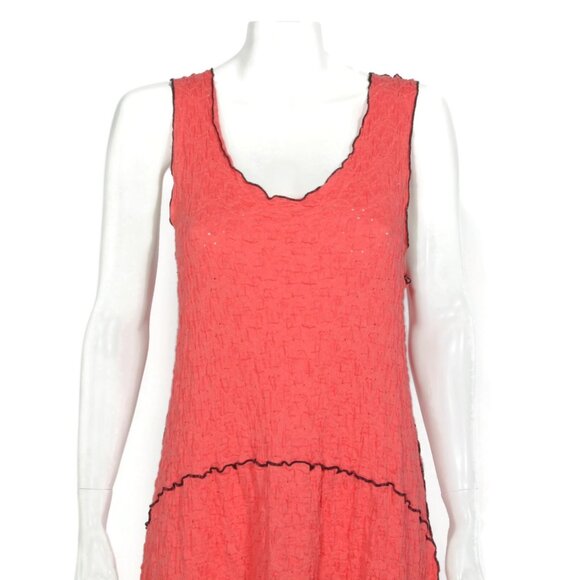 Vtg Y2K Noblu Dress Puckered Coral BlackTrim Tank Dress Art Made in USA sz L 067 - Picture 5 of 6